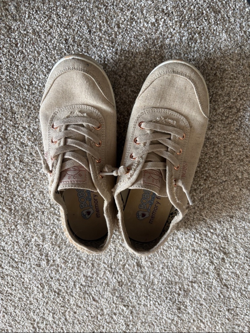 BOBS by Skechers Beige Canvas Lace-Up Sneakers